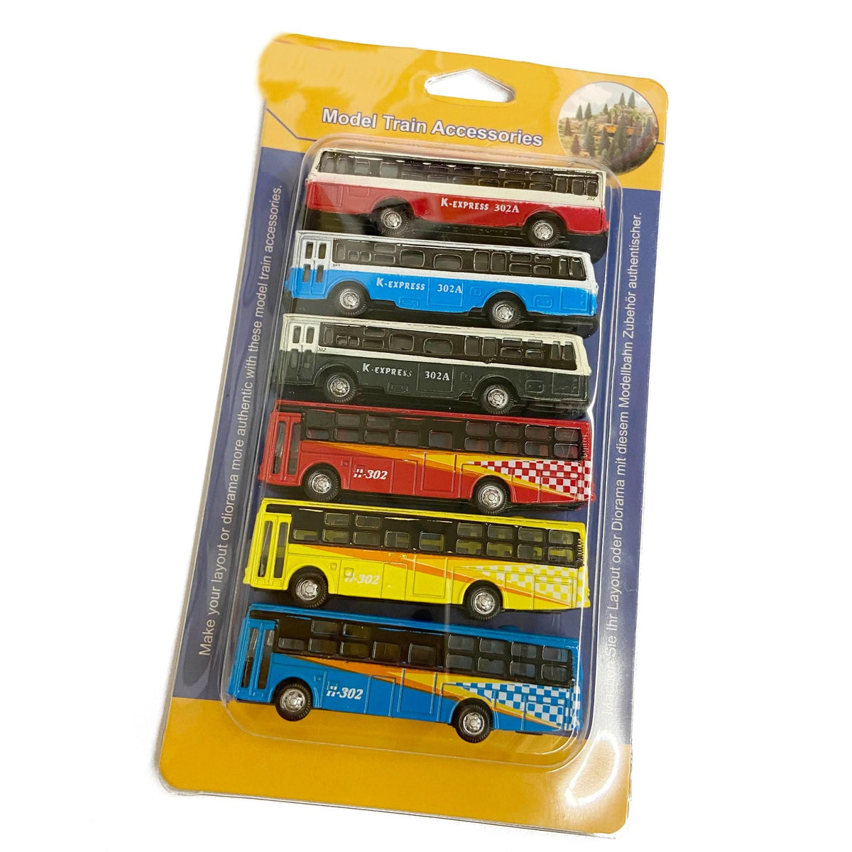6pcs N Scale 1:160 Diecast Mini Model Buses Free Wheels Train Layout Vehicles