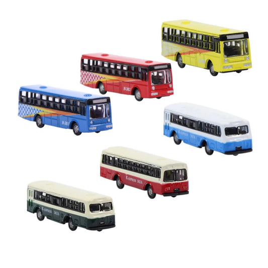 6pcs N Scale 1:160 Diecast Mini Model Buses Free Wheels Train Layout Vehicles