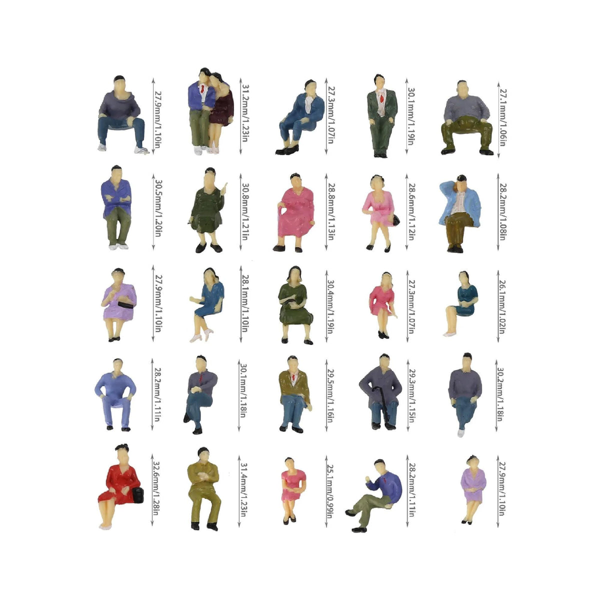 50pcs O Scale 1:43 Seated Painted Figures Passengers People Model Railway Train Layout