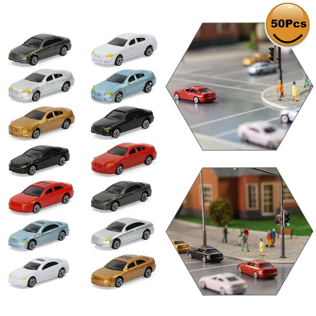 50pcs N Scale 1:160 Mini Model Cars Train Layout Plastic Vehicles Set