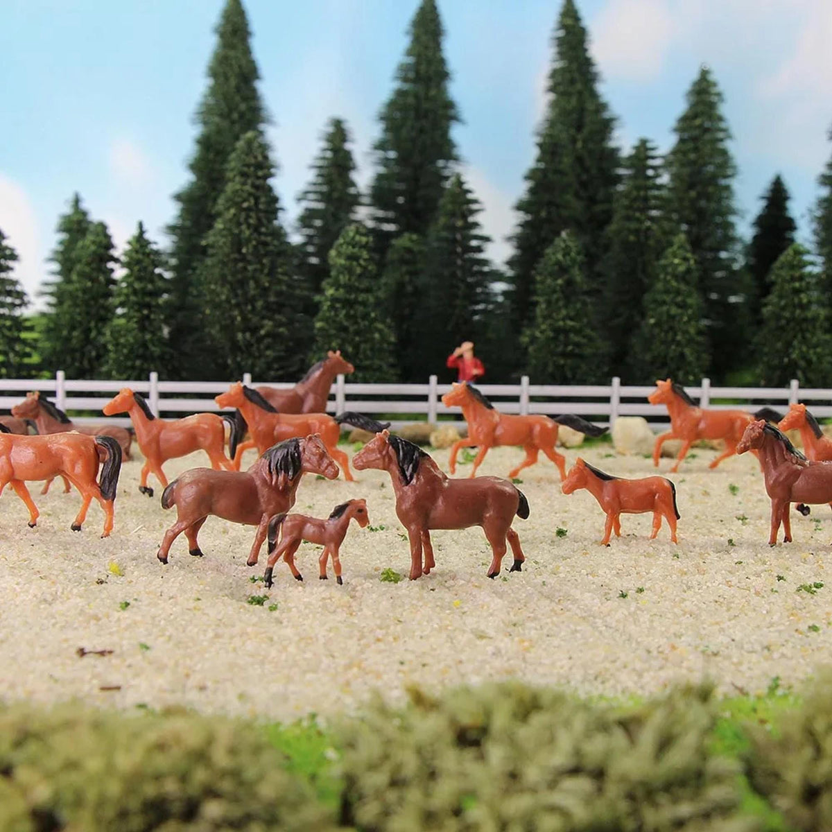 30pcs Ho Scale 1:87 Painted Model Brown Horse Figures Farm Animals Scenery Layout