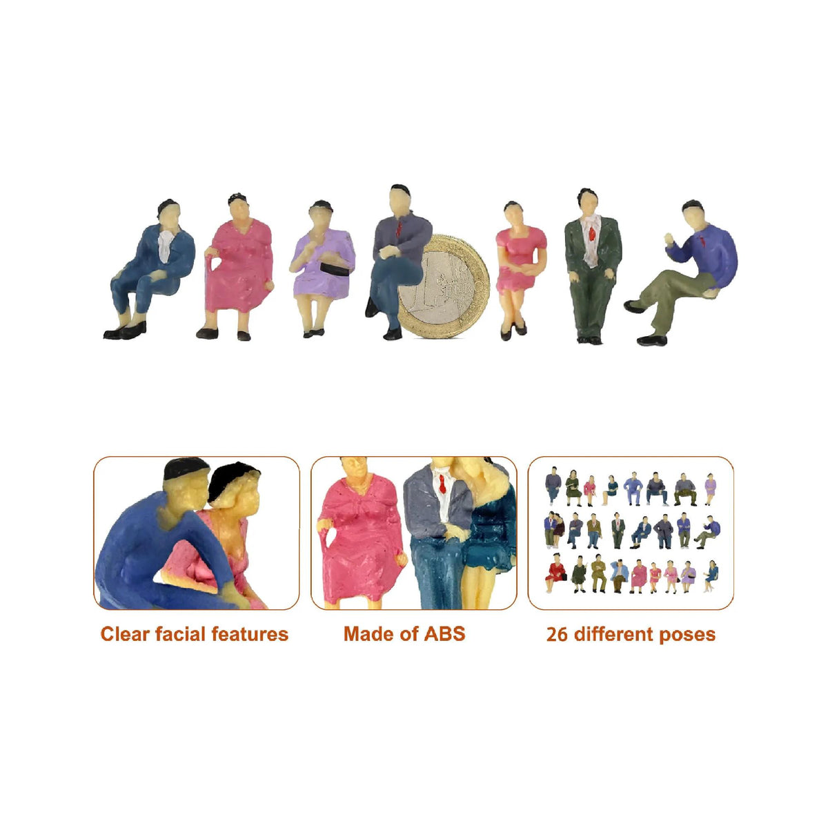 50pcs O Scale 1:43 Seated Painted Figures Passengers People Model Railway Train Layout