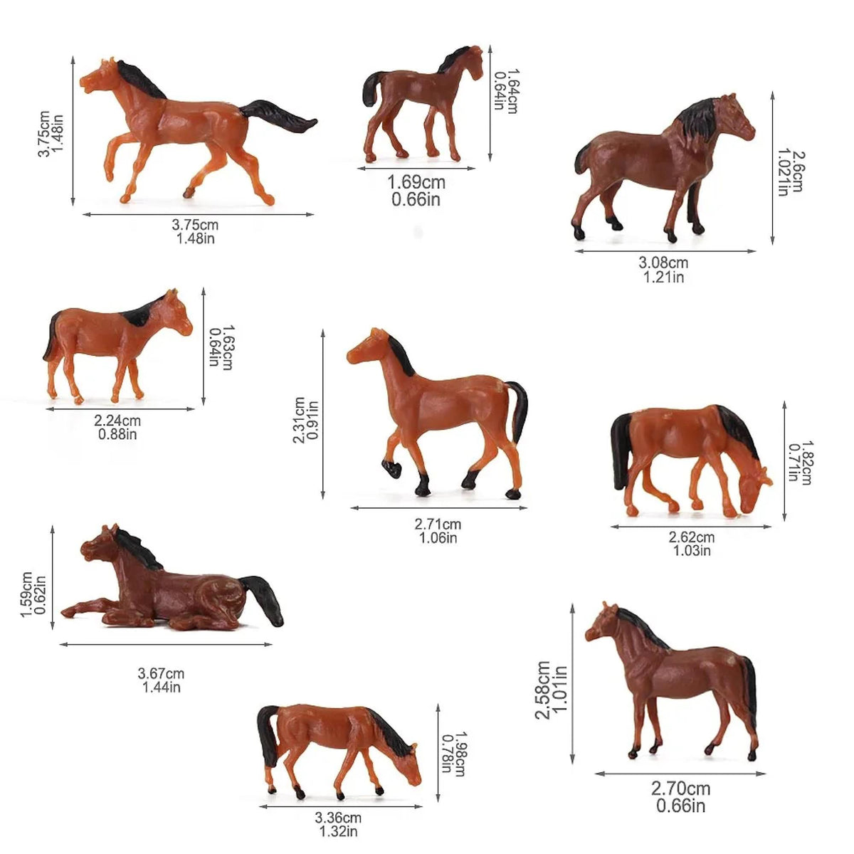 30pcs Ho Scale 1:87 Painted Model Brown Horse Figures Farm Animals Scenery Layout