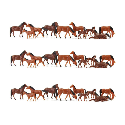 30pcs Ho Scale 1:87 Painted Model Brown Horse Figures Farm Animals Scenery Layout