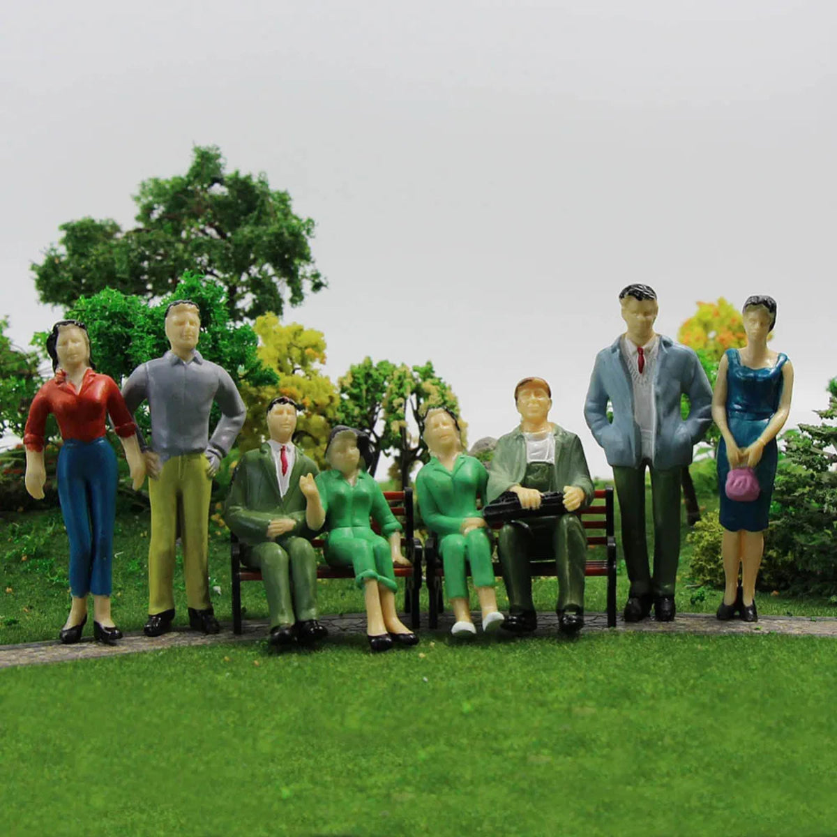 14pcs G Scale 1:25 Painted Figures Standing Seated People Adult Children Model Layout