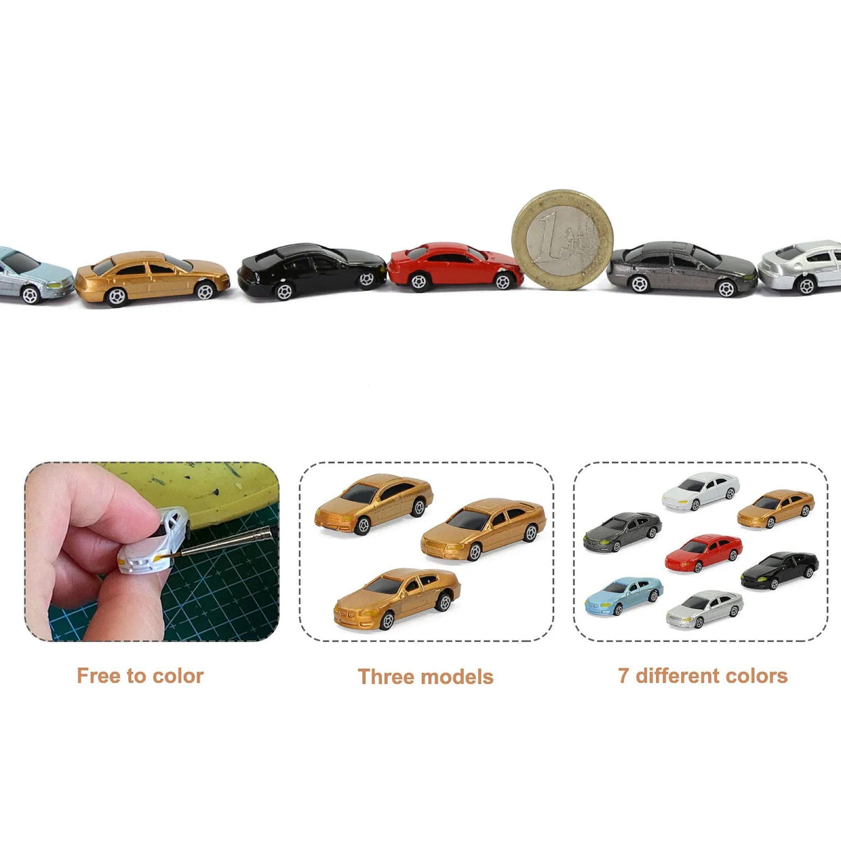 50pcs N Scale 1:160 Mini Model Cars Train Layout Plastic Vehicles Set