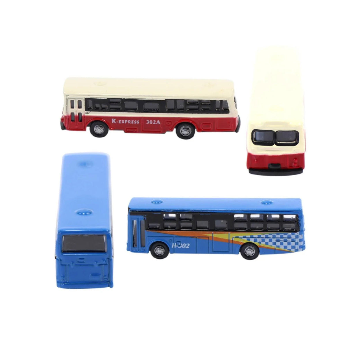 6pcs N Scale 1:160 Diecast Mini Model Buses Free Wheels Train Layout Vehicles