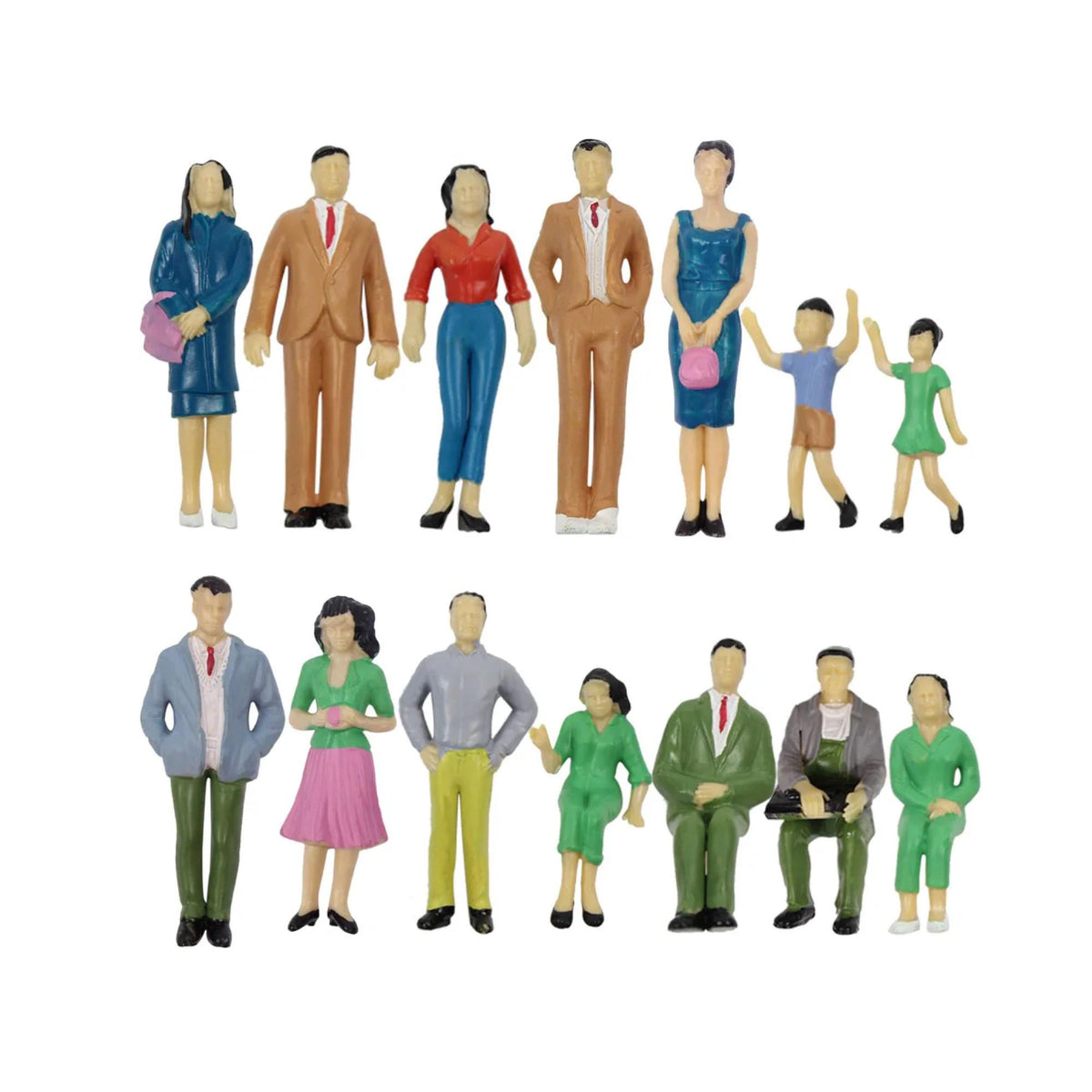 14pcs G Scale 1:25 Painted Figures Standing Seated People Adult Children Model Layout