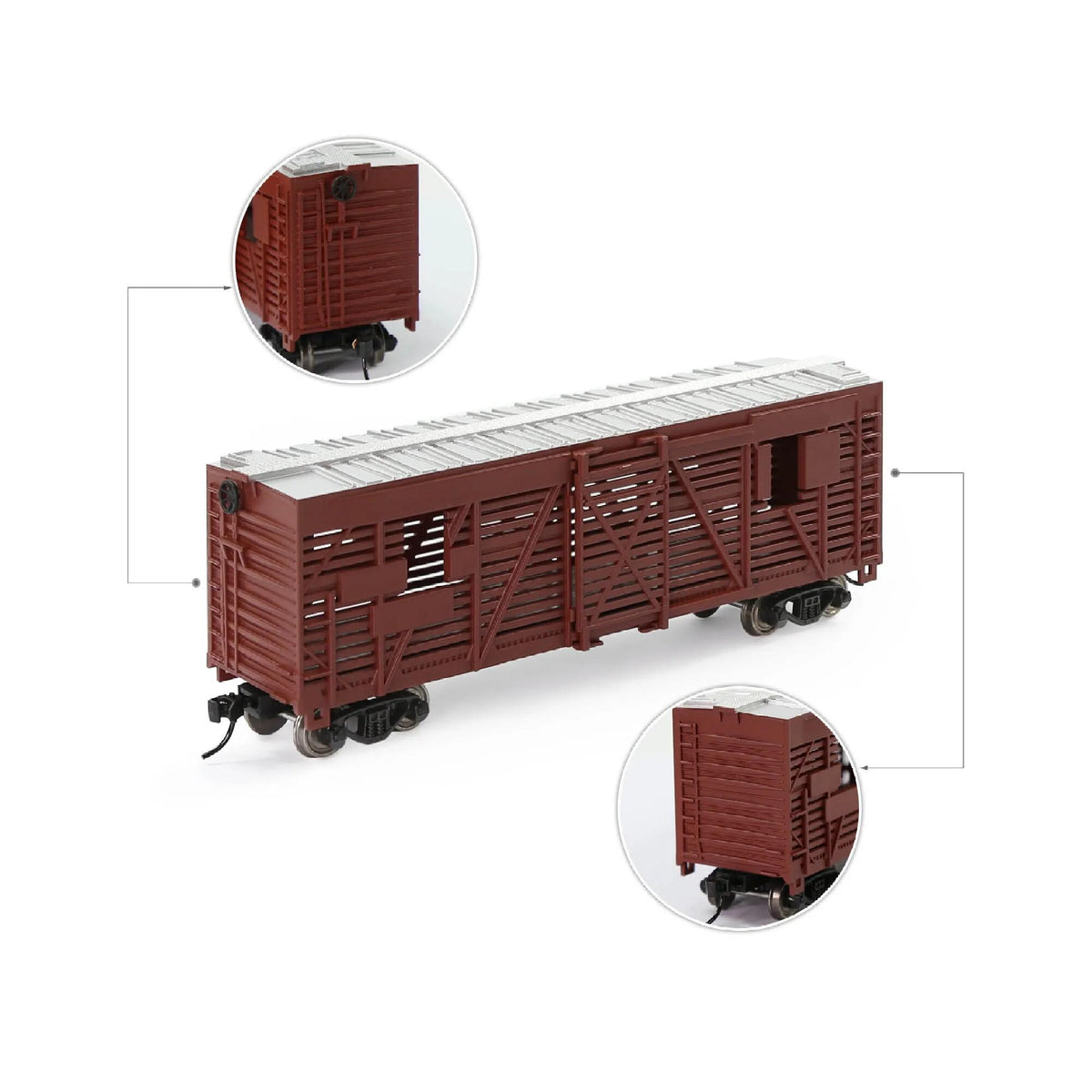 HO Scale 1:87 40ft Stock Car Cattle Wagon Painted Unlettered Freight Train Model
